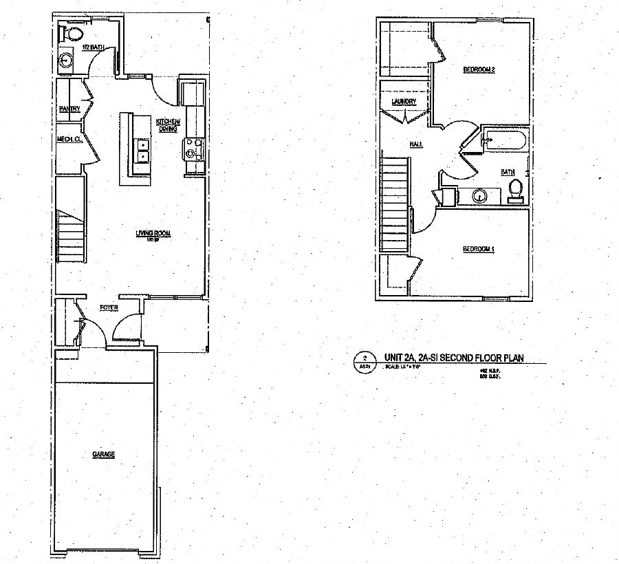 Floor plan for 2 beds, 1 bath, 993 sqft